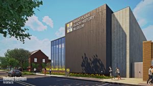 An architectural rendering of the proposed standalone building for the Great Plains Black History Museum.