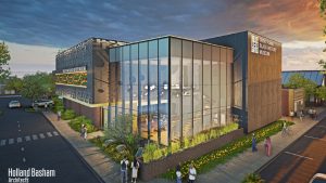 An architectural rendering of the proposed standalone building for the Great Plains Black History Museum.