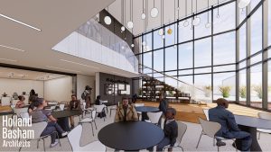 An architectural rendering of the new lobby for the Great Plains Black History Museum.
