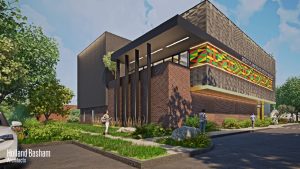 An architectural rendering of the proposed standalone building for the Great Plains Black History Museum.